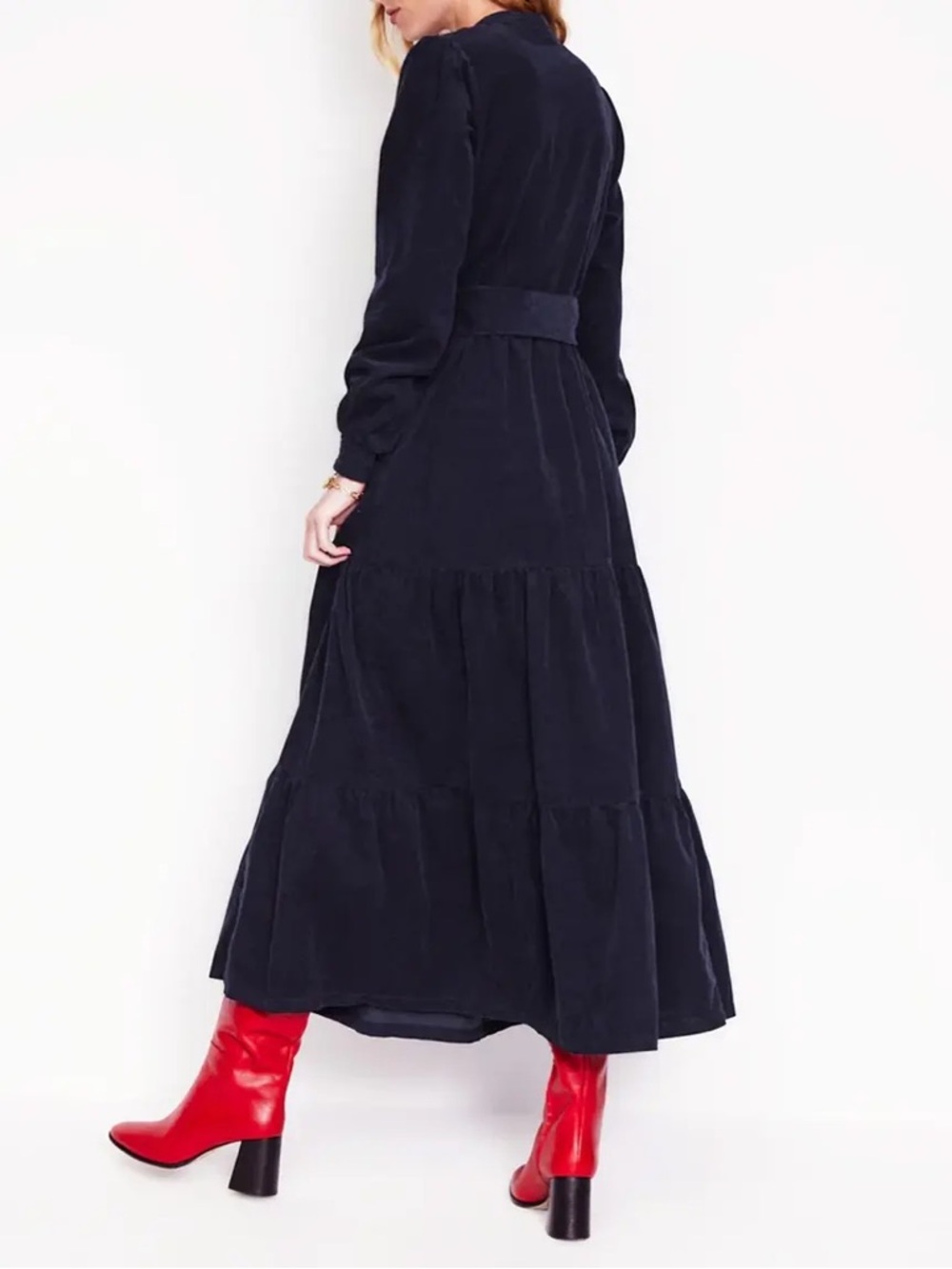 Boden | Blue Corduroy Tiered Dress | 8p - Picture 4 of 11